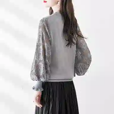 Cypress Hollow Lantern Sleeve Knit Top Gray