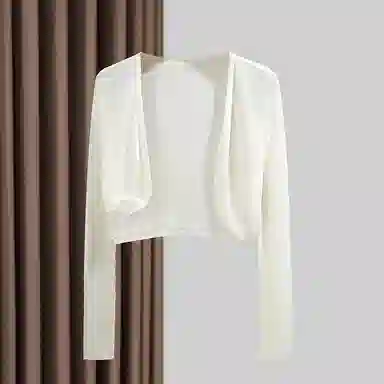 她池 小清新外搭长袖镂空短款针织衫 女款