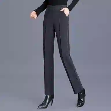 丝柏舍 纯色松紧高腰宽松直筒裤简约长款休闲裤 女款 黑灰条纹