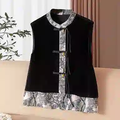 丝柏舍 新中式撞色复古气质马甲 女款 黑色