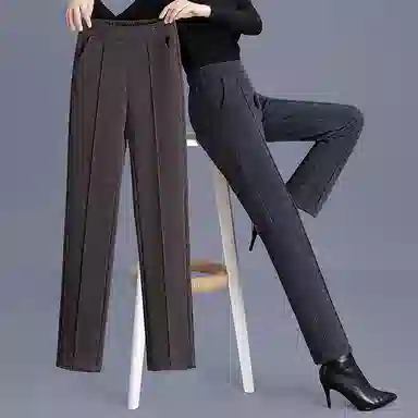 丝柏舍 纯色松紧高腰宽松直筒裤简约长款休闲裤 女款 黑灰条纹