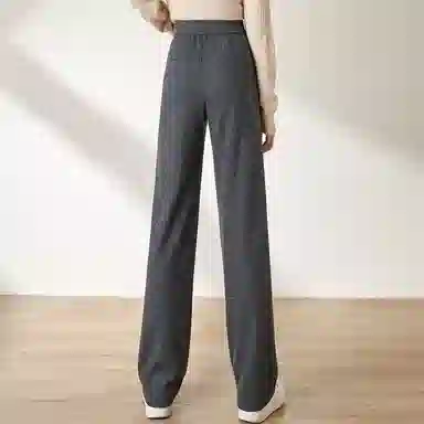 她池 纯色高腰宽松休闲裤 女款