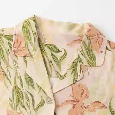 顶瓜瓜 舒适透气印花翻领长袖上衣松紧腰长裤睡衣套装 女款