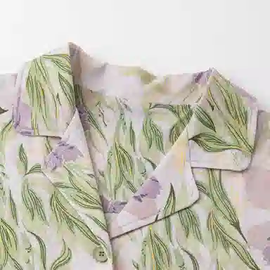 顶瓜瓜 舒适透气印花翻领长袖上衣松紧腰长裤睡衣套装 女款