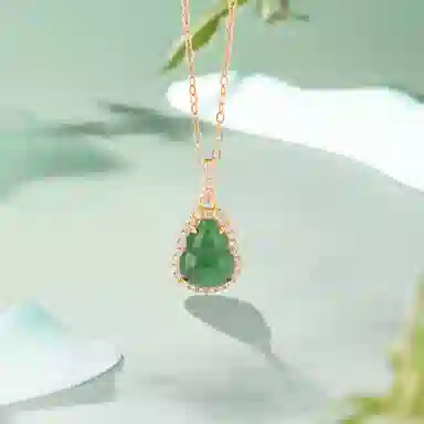 祝富礼 镀金新中式复古轻奢福禄葫芦钱币 糯种 翡翠项链 男女同款情侣款