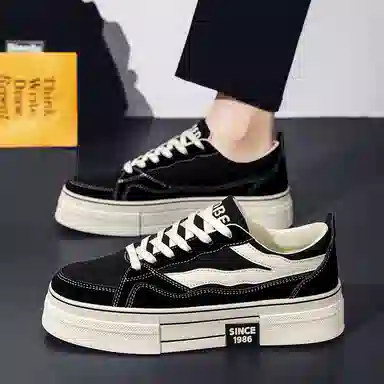 港风小众潮流秋季舒适百搭厚底通勤运动 耐磨透气增高 低帮 帆布鞋 男款