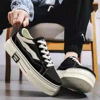 港风小众潮流秋季舒适百搭厚底通勤运动 耐磨透气增高 低帮 帆布鞋 男款