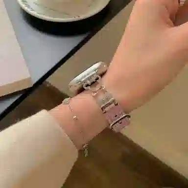 潮流腕 表带 苹果适用 金属 皮质材质 可爱小鼠镶钻拼鳄鱼纹表带适用苹果手表腕带男女通用