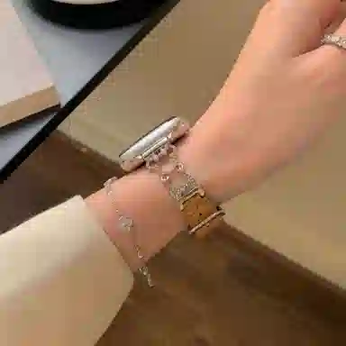 潮流腕 表带 苹果适用 金属 皮质材质 可爱小鼠镶钻拼鳄鱼纹表带适用苹果手表腕带男女通用