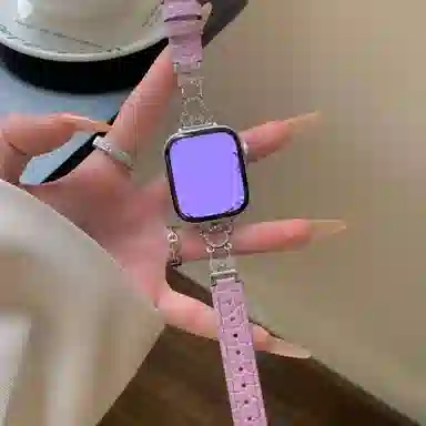 潮流腕 表带 苹果适用 金属 皮质材质 可爱小鼠镶钻拼鳄鱼纹表带适用苹果手表腕带男女通用