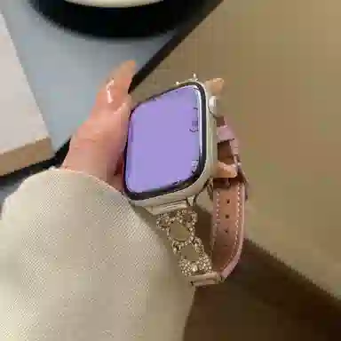 潮流腕 表带 苹果适用 金属 皮质材质 可爱小鼠镶钻拼鳄鱼纹表带适用苹果手表腕带男女通用