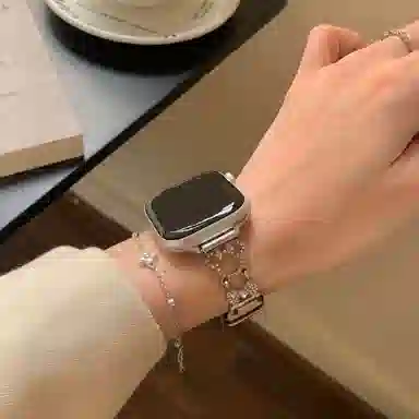 潮流腕 表带 苹果适用 金属 皮质材质 可爱小鼠镶钻拼鳄鱼纹表带适用苹果手表腕带男女通用