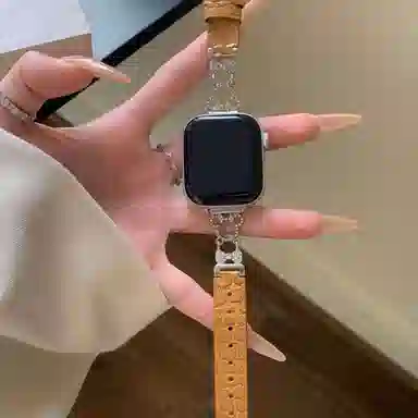 潮流腕 表带 苹果适用 金属 皮质材质 可爱小鼠镶钻拼鳄鱼纹表带适用苹果手表腕带男女通用