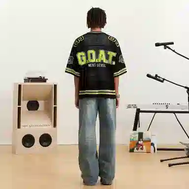 STK Small Town Kid Goat Mesh V-Neck Knit Short Sleeve T-Shirt