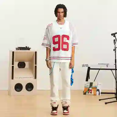 STK Small Town Kid Goat Mesh V-Neck Knit Short Sleeve T-Shirt