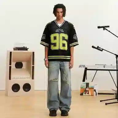 STK Small Town Kid Goat Mesh V-Neck Knit Short Sleeve T-Shirt