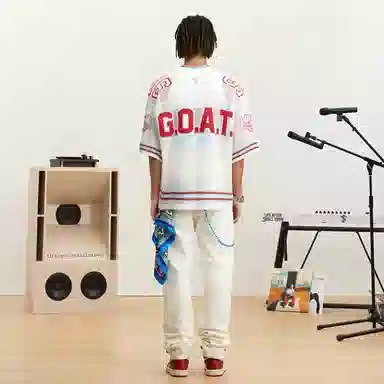 STK Small Town Kid Goat Mesh V-Neck Knit Short Sleeve T-Shirt