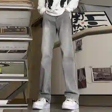 尘映 美式高街复古水洗做旧百搭休闲长裤牛仔裤 男女同款