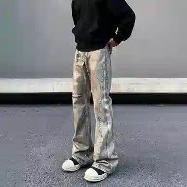 悍戈 美式高街复古潮流百搭显瘦直筒长裤牛仔裤 男女同款