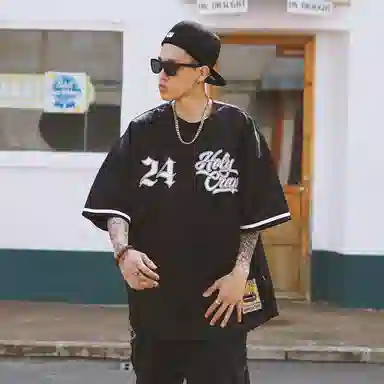 Holycrap 24 Embroidered Baseball Tee Black