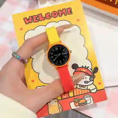 番米拉石英机芯 硅胶表带 国表 女表 红色表盘