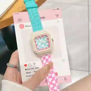 番米拉石英机芯 硅胶表带 国表 女表 蓝色表盘