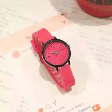 番米拉石英机芯 硅胶表带 国表 女表 红色表盘