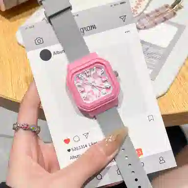 番米拉石英机芯 硅胶表带 国表 女表 蓝色表盘