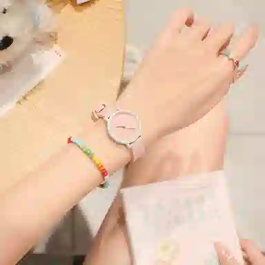 番米拉石英机芯 硅胶表带 国表 女表 红色表盘