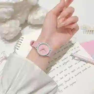 番米拉石英机芯 硅胶表带 国表 女表 红色表盘