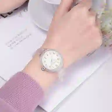 番米拉果冻透明手表女考试专用女款女生学生初高中简约气质高颜值 石英机芯 树脂表带 国表 女表 白色表盘
