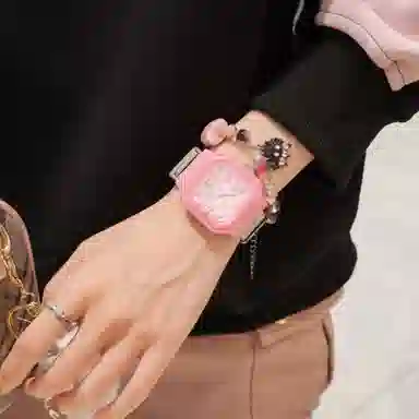 番米拉石英机芯 硅胶表带 国表 女表 蓝色表盘