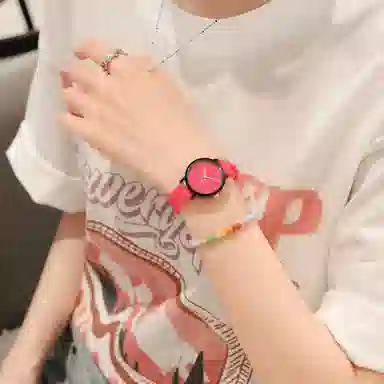 番米拉石英机芯 硅胶表带 国表 女表 红色表盘