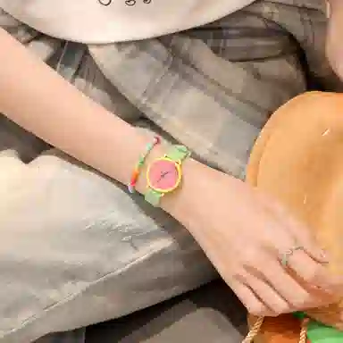 番米拉石英机芯 硅胶表带 国表 女表 红色表盘