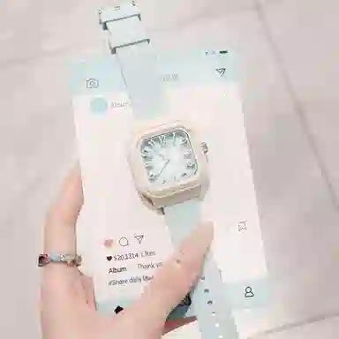 番米拉石英机芯 硅胶表带 国表 女表 蓝色表盘