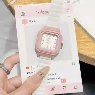 番米拉 石英机芯 硅胶表带 国表 女表 蓝色表盘 磁吸贴贴