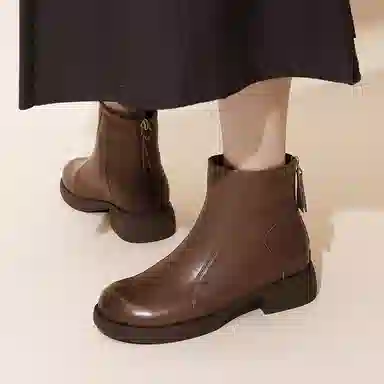 信诺 牛皮革 秋冬新款厚底英伦单靴弹力靴女鞋 切尔西靴