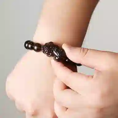 潘家园 精品冰底黑曜石貔貅    精美玉石手串 男女同款情侣款