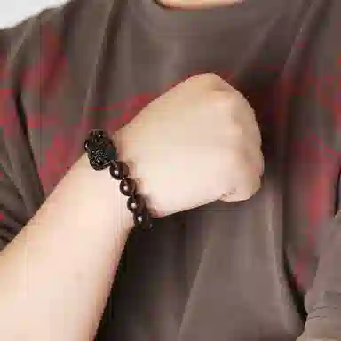 潘家园 精品冰底黑曜石貔貅    精美玉石手串 男女同款情侣款