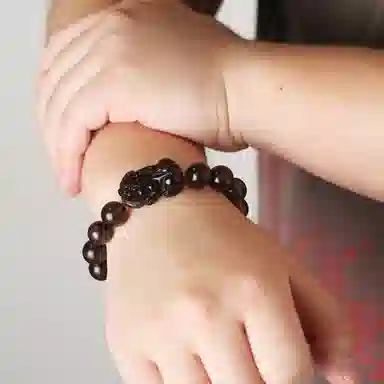 潘家园 精品冰底黑曜石貔貅    精美玉石手串 男女同款情侣款