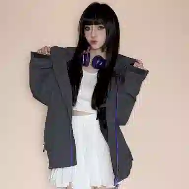 虫小绿 美式复古拼接撞色多拉链工装风休闲连帽款式时尚夹克外套 男女同款