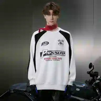 PRESSURE Retro Racing Flag Crewneck Sweatshirt