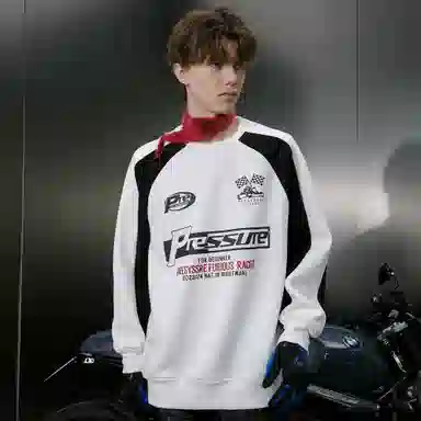 PRESSURE Retro Racing Flag Crewneck Sweatshirt