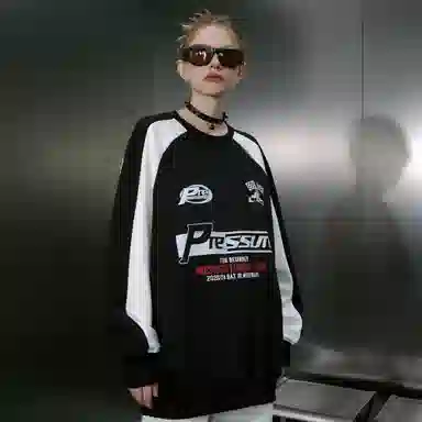 PRESSURE Retro Racing Flag Crewneck Sweatshirt