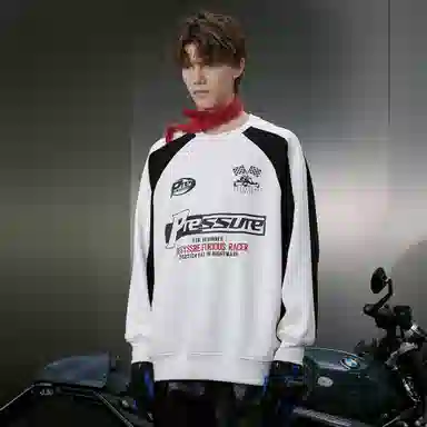 PRESSURE Retro Racing Flag Crewneck Sweatshirt