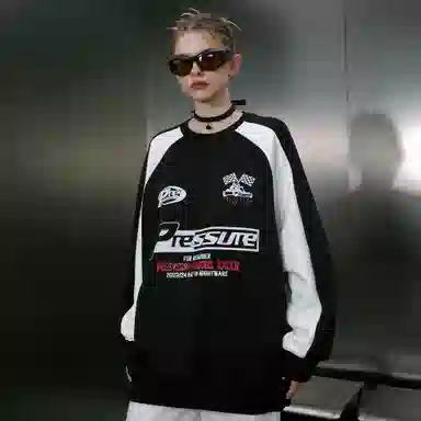 PRESSURE Retro Racing Flag Crewneck Sweatshirt