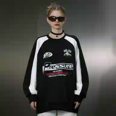 PRESSURE Retro Racing Flag Crewneck Sweatshirt