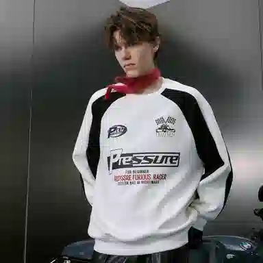 PRESSURE Retro Racing Flag Crewneck Sweatshirt