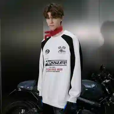 PRESSURE Retro Racing Flag Crewneck Sweatshirt