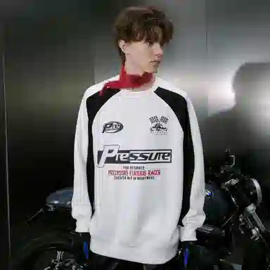 PRESSURE Retro Racing Flag Crewneck Sweatshirt